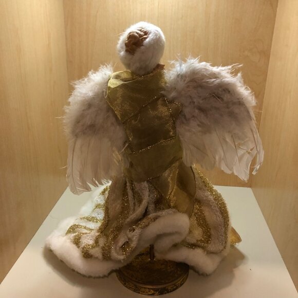 Vintage Porcelain Standing Angel with White Feather Wings & Gold Gown 14 Inches - Picture 8 of 12